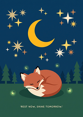 Sleeping Fox Under Night Sky
