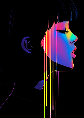 Neon Rainbow Profile Portrait
