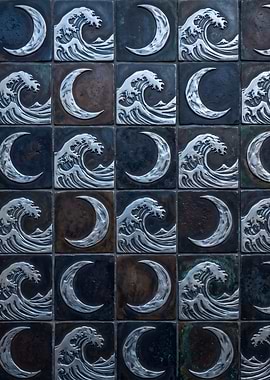 Silver Waves and Crescent Moons on Metal