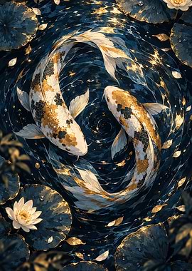 Golden Koi Fish Yin Yang Pond