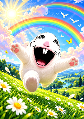 Happy Bunny Running in Meadow