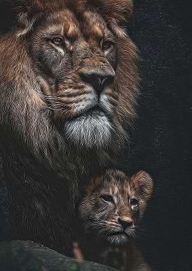 Majestic Lion and Cub Portrait