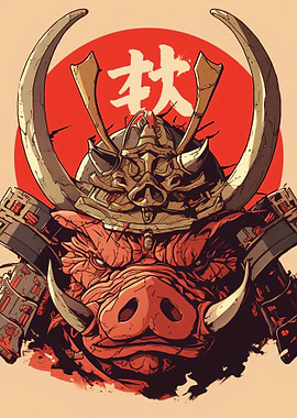 Samurai Boar Warrior Illustration