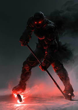 Dark Hockey Player with Glowing Eyes