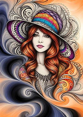 Portrait of Woman in Swirling Hat