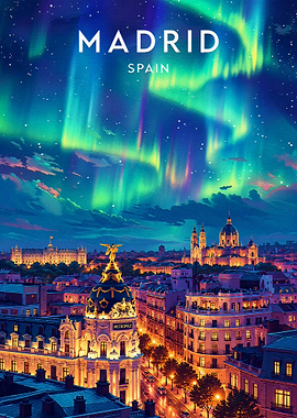 Madrid Spain Aurora Borealis Poster