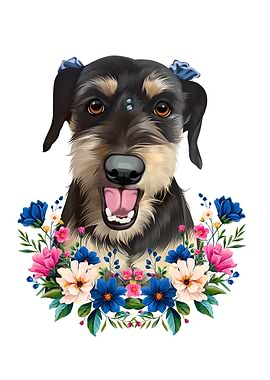Cute Dog Portrait with Floral Wreath