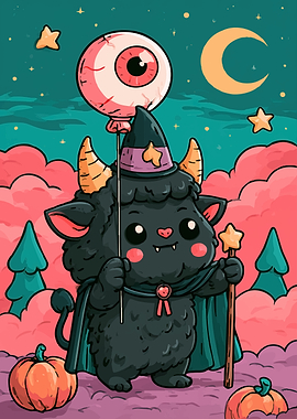 Cute Halloween Demon with Eyeball Balloon