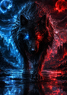 Dual Elemental Wolf Fantasy Art