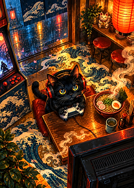 Black Cat Gaming in Ramen Shop