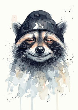 Cool Raccoon in a Beanie