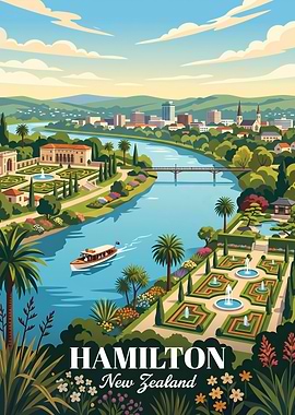 Hamilton New Zealand Travel Poster