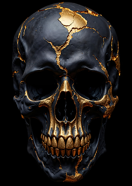 Black and Gold Kintsugi Skull