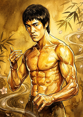 Martial Artist Golden Watercolor Po