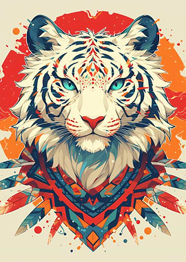 Tribal White Tiger Portrait