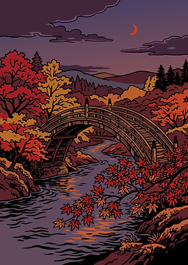 Autumn Japanese Bridge Landscape
