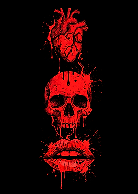 Red Heart Skull and Lips