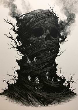 Dark Surreal Skull Wrapped in Vines