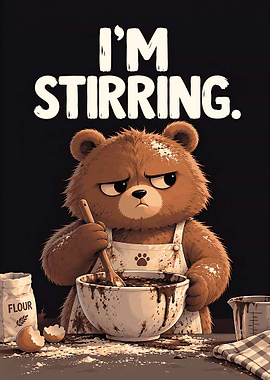 Grumpy Bear Baking Illustration