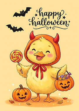 Cute Halloween Duckling Trick-or-Treating