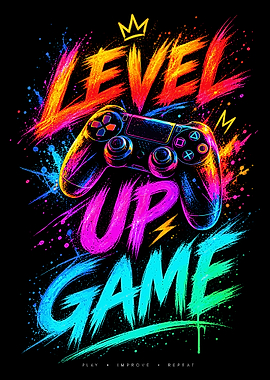 Level Up Game Neon Gaming Art