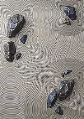 Zen Rock Garden Raked Sand From Above