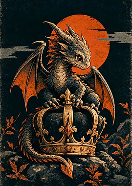 Cute Baby Dragon on Royal Crown