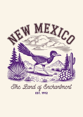 New Mexico Roadrunner Vintage Illustration