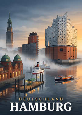 Hamburg Cityscape Travel Poster