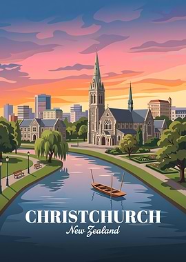 Christchurch New Zealand Travel Poster