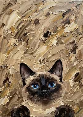 Impressionist Siamese Cat Oil Painting