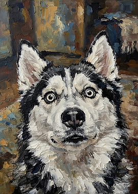 Impressionist Oil Painting of a Husky