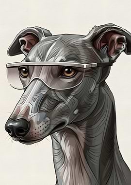 Greyhound Dog Wearing Futuristic Visor Glasses