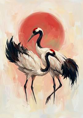 Two Red-Crowned Cranes Painting