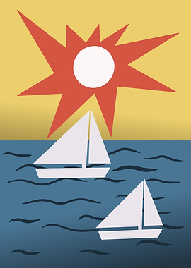 Minimalist Sailboats on the Ocean