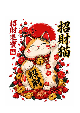 Lucky Maneki Neko Cat Illustration