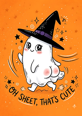 Cute Ghost Witch Halloween Illustration