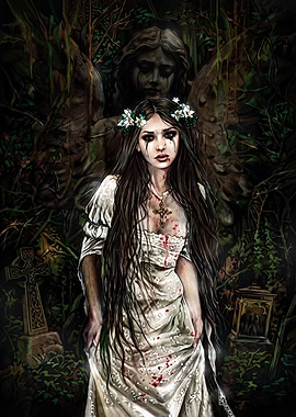 Gothic Bride in Haunted Graveyard