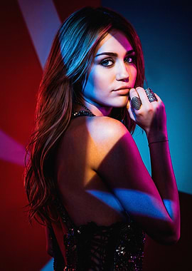 Miley Cyrus Portrait with Neon Lighting