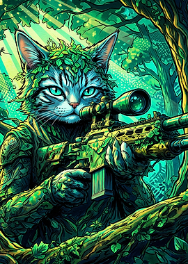 Sniper Cat Jungle Tactical Art Post