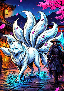 Kitsune Fox Samurai Anime Poster