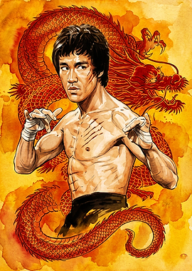 Martial Artist Dragon Watercolor Ar