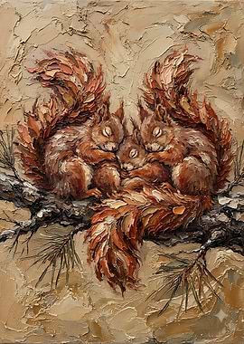 Three Sleeping Squirrels Oil Painting