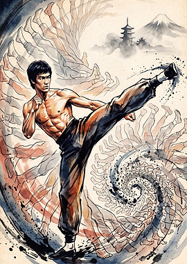 Martial Arts Kick Watercolor Art