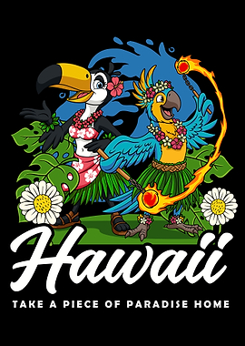 Hawaii Tropical Birds Paradise Illustration