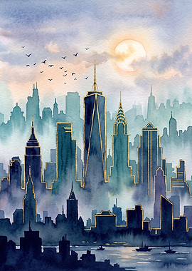 Watercolor New York City Skyline