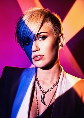 Miley Cyrus Portrait with Neon Lighting