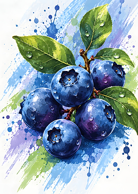 Watercolor Blueberry Cluster Illustration
