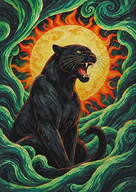 Roaring Black Panther Sun Art