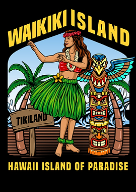 Waikiki Island Hula Dancer Illustration